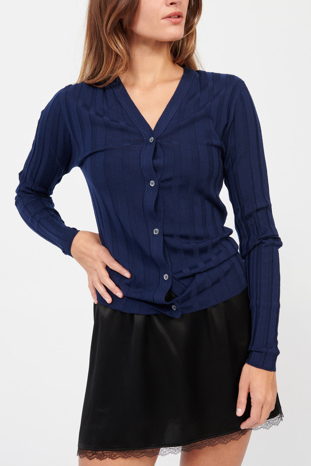 Merino V-Neck Ribbed Cardigan