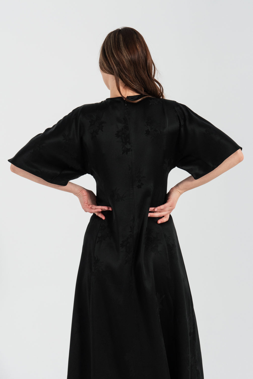 Fluid Satin Jacquard Slit Long Dress