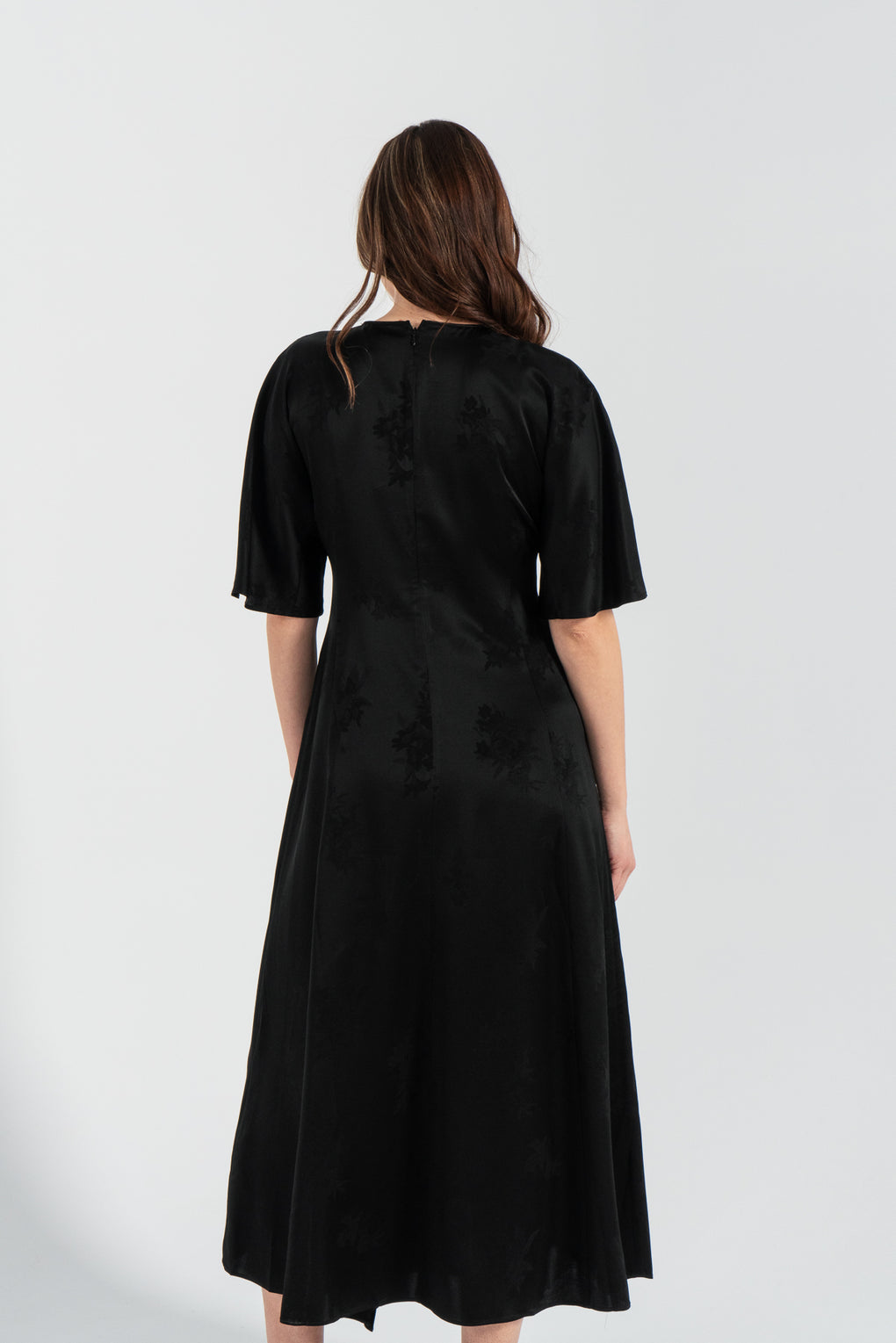 Fluid Satin Jacquard Slit Long Dress