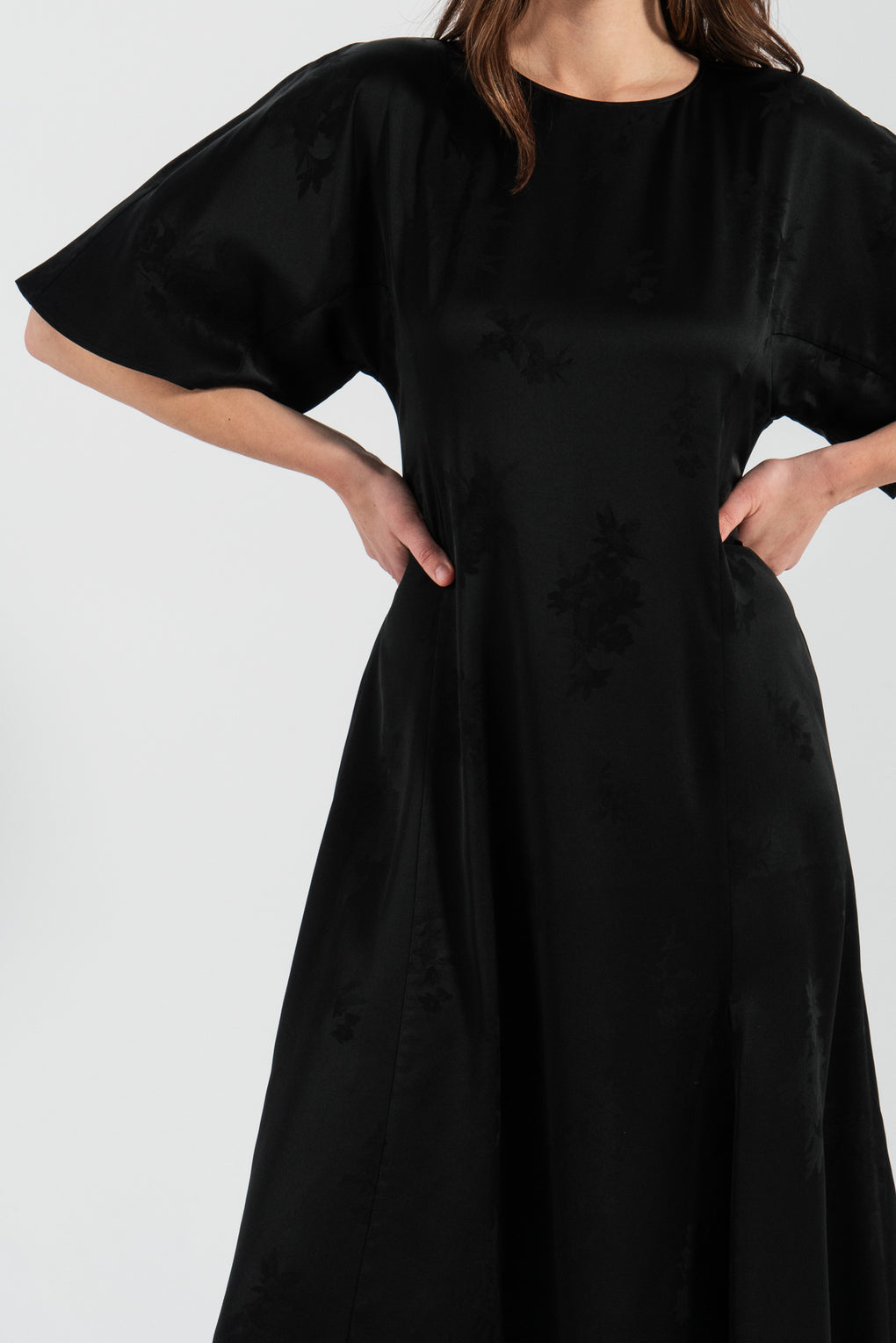 Fluid Satin Jacquard Slit Long Dress