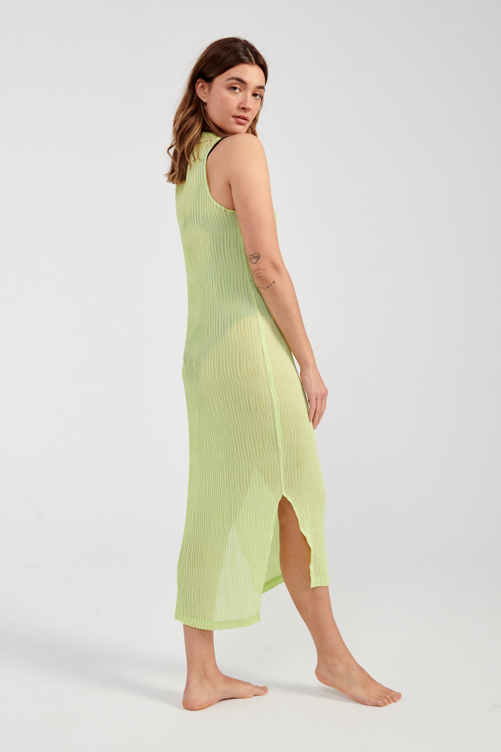 Nin Studio Wave Tank Dress green-Nin Studio sleeveless green dress-Idun-St. Paul
