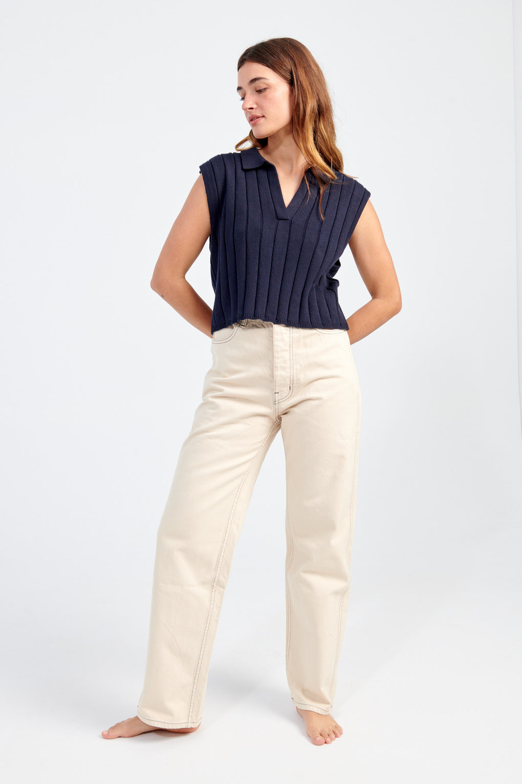Collared Ribbed Vest