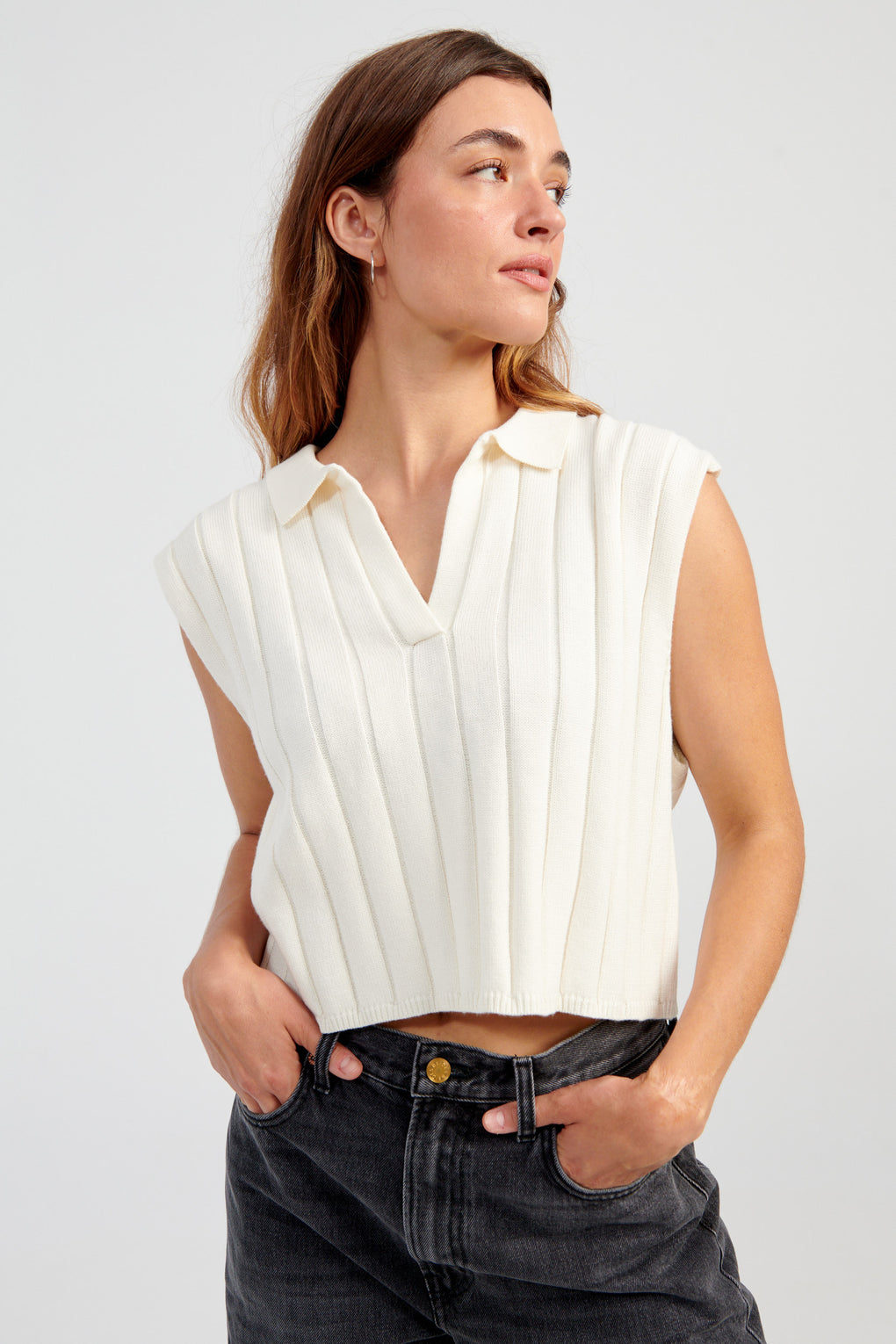 Collared Ribbed Vest