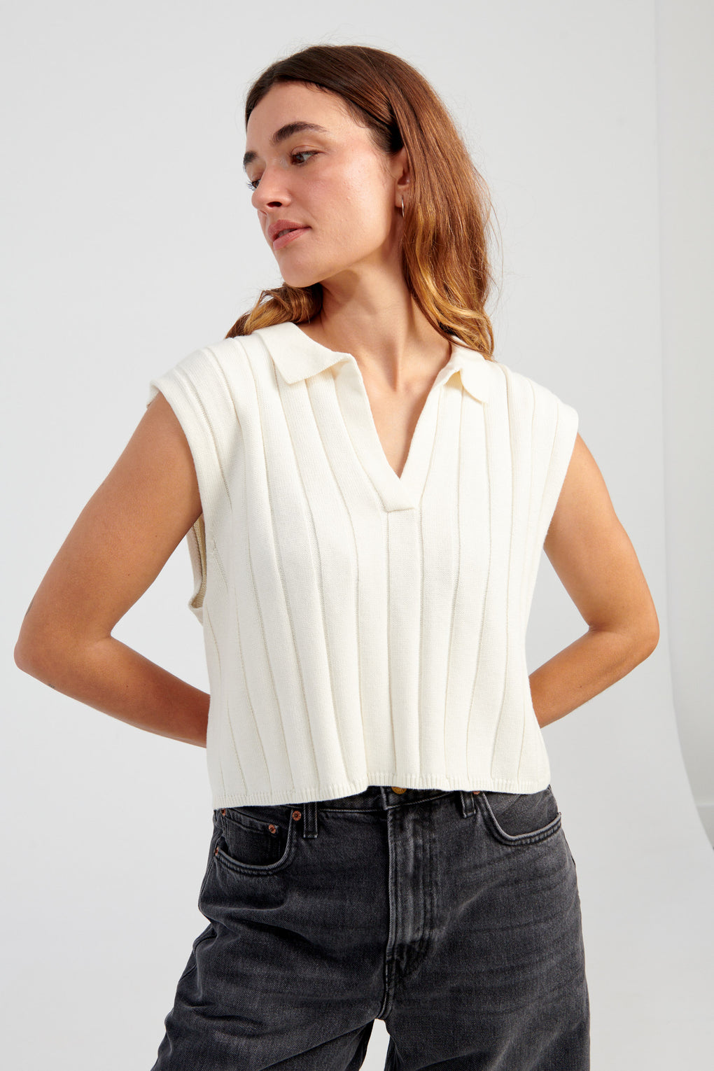 Collared Ribbed Vest