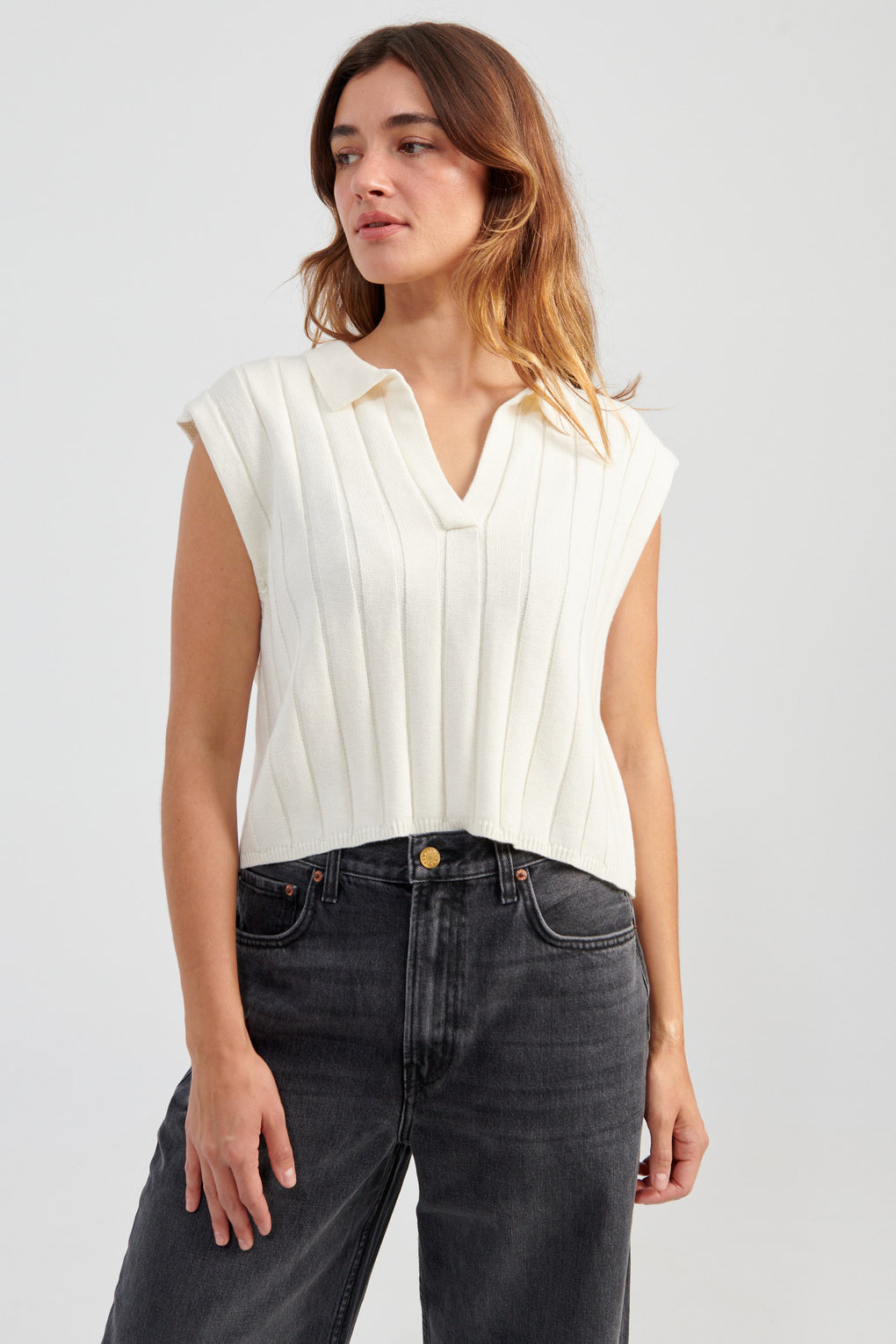 Collared Ribbed Vest