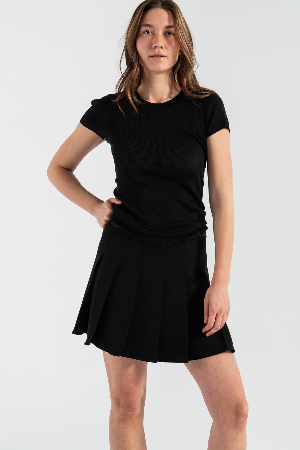 Light Twill Pleated Mini Skirt