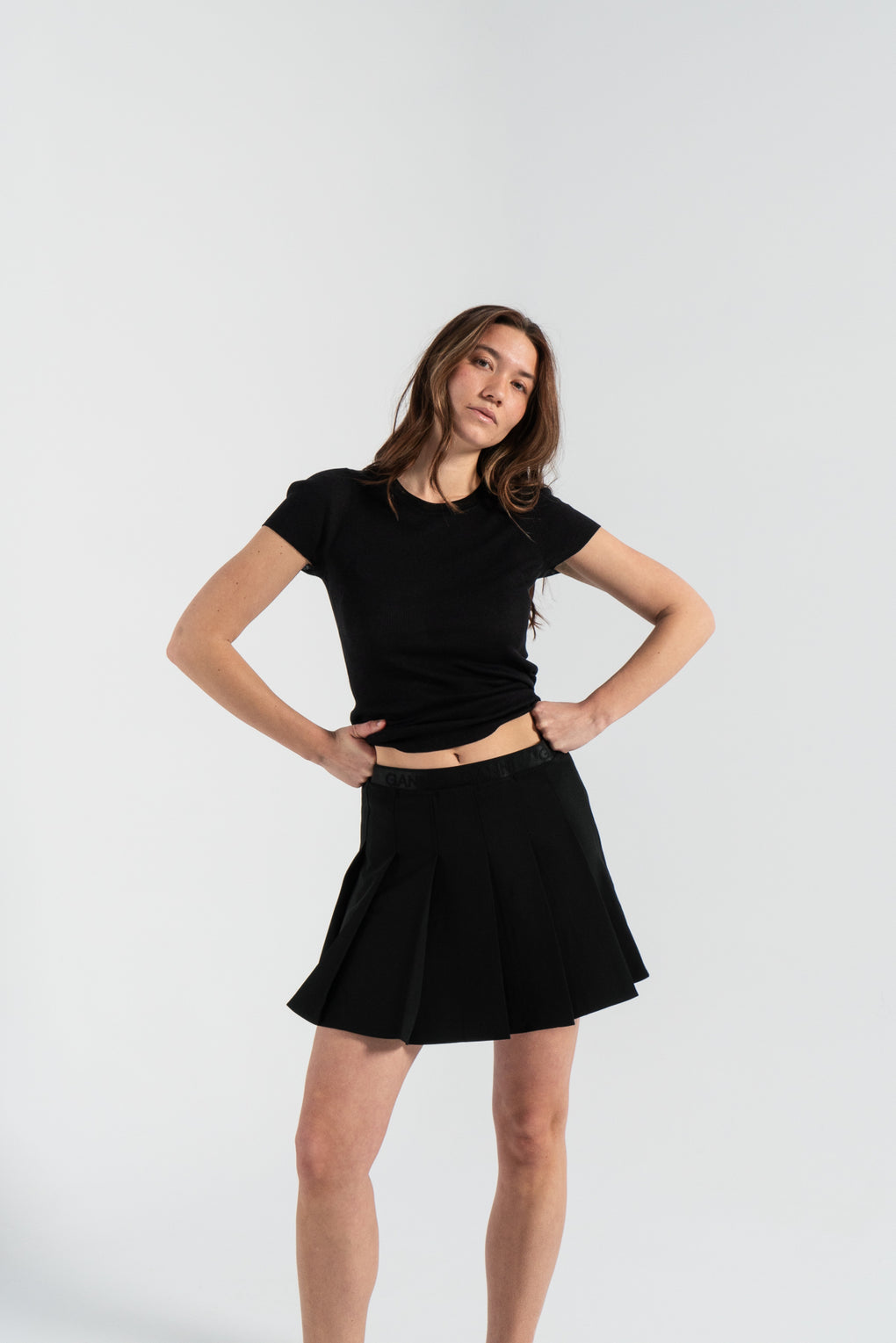 Light Twill Pleated Mini Skirt