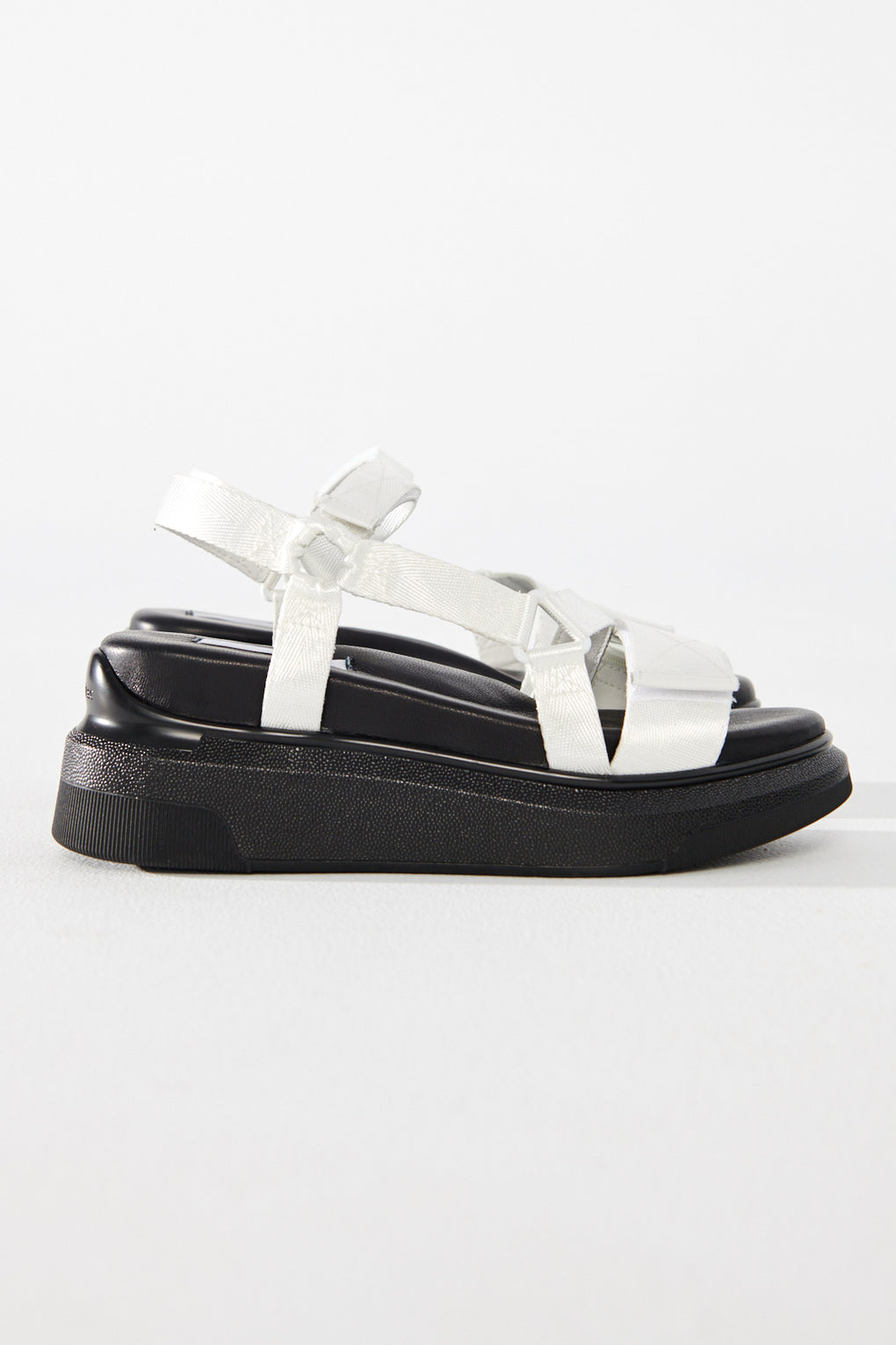 Suzanne Rae Velcro Sandal white black-Suzanne Rae white straps velcro sandal-Idun-St. Paul