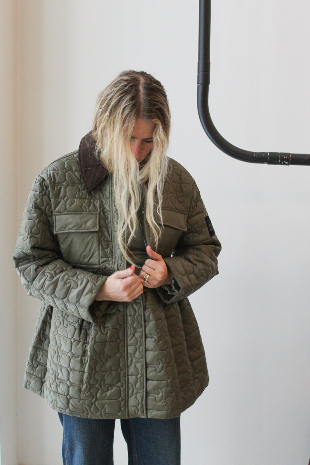 Shiny Quilt Midi Jacket