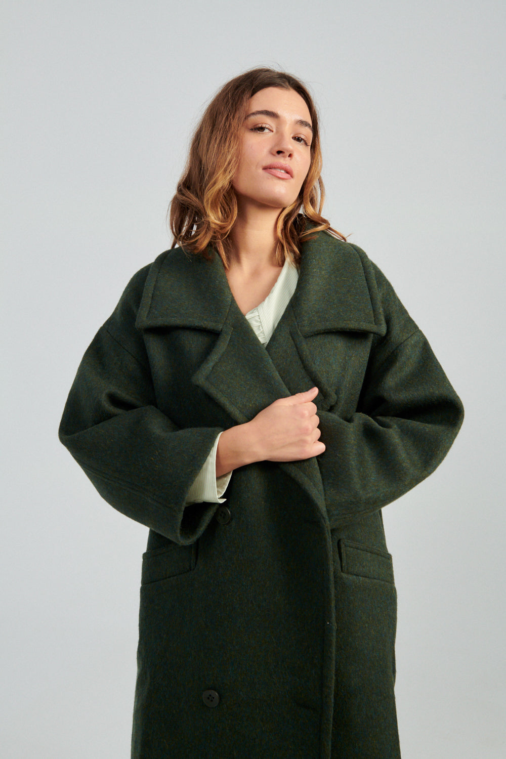 7115 by Szeki Oversized Wool Coat Dark Moss green-Idun-St. Paul