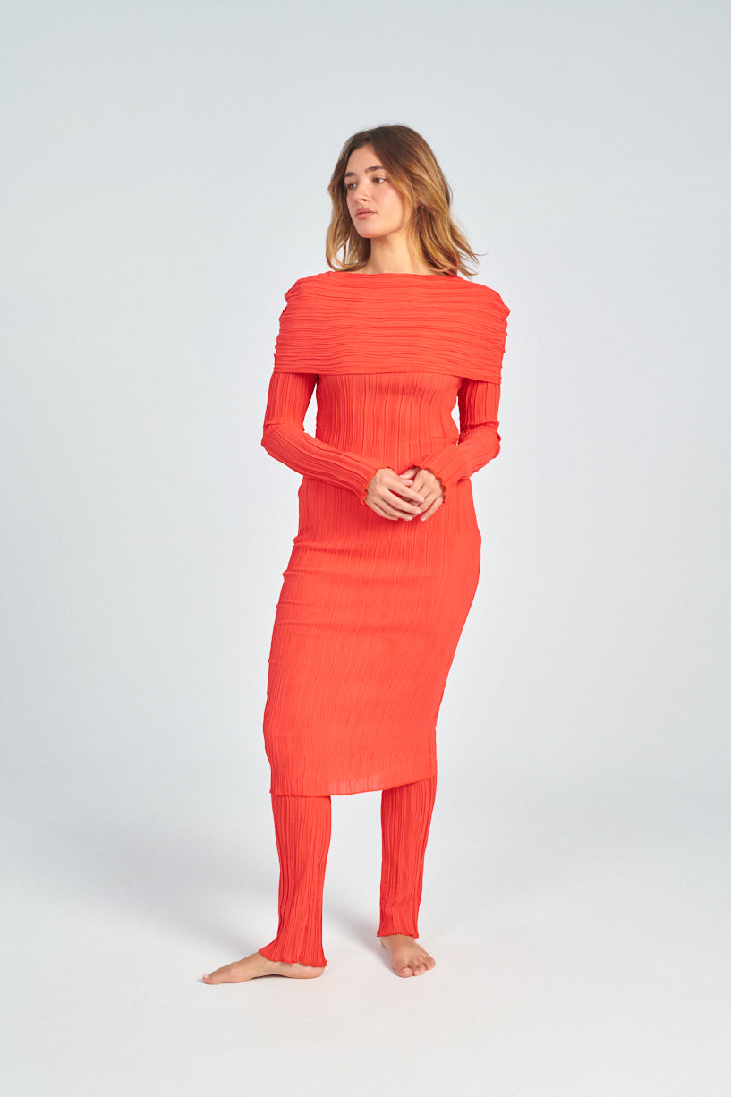 Nomia Shoulder Overlay Dress-Nomia red dress-off the shoulder red dress-Idun-St. Paul