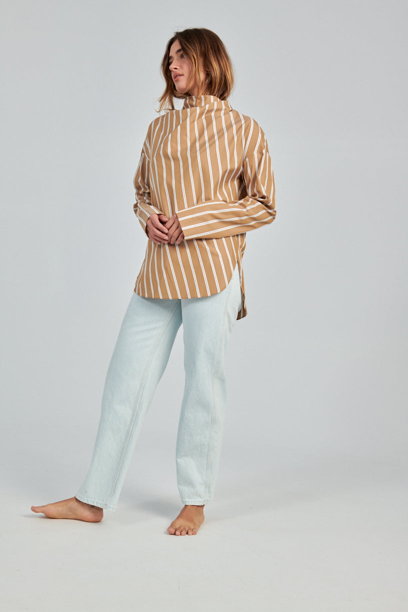 Nomia Assymetrical Cowl Shirt-Nomia striped shirt-nomia fall shirt-Idun-St. Paul