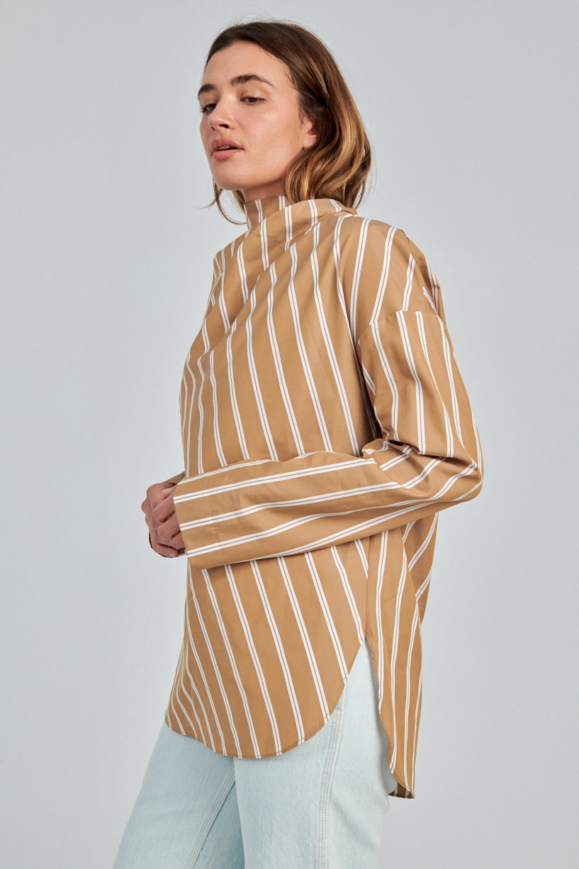 Nomia Assymetrical Cowl Shirt-Nomia striped shirt-nomia fall shirt-Idun-St. Paul