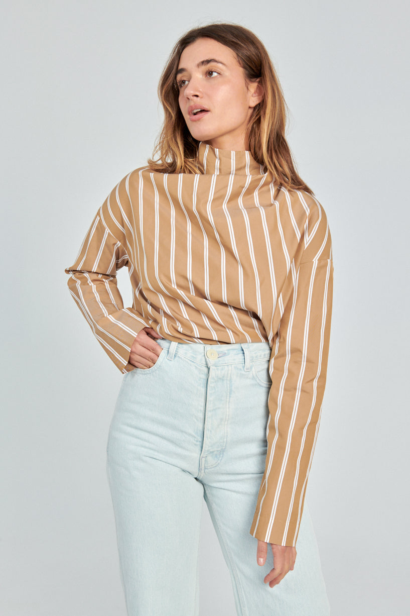 Nomia Assymetrical Cowl Shirt-Nomia striped shirt-nomia fall shirt-Idun-St. Paul