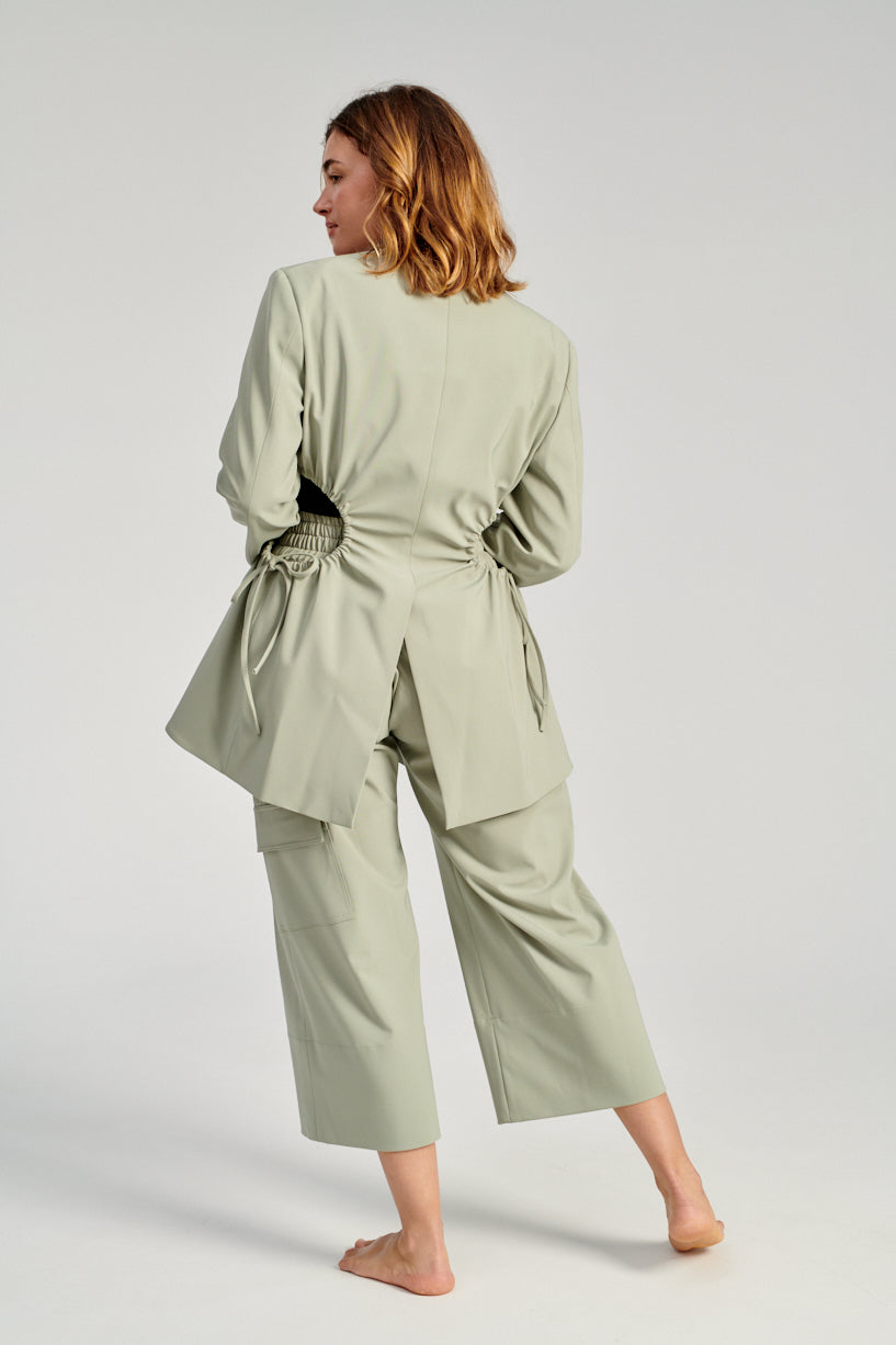 Nomia Gathered Cut Out Blazer-Nomia green blazer-Idun-St. Paul