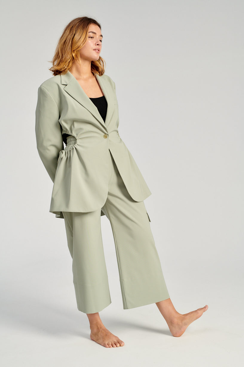 Nomia Gathered Culottes-Nomia green trousers-nomia cropped pants-Idun-St. Paul