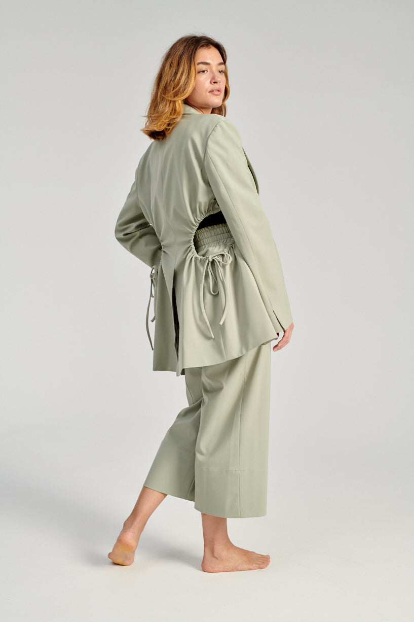 Nomia Gathered Culottes-Nomia green trousers-nomia cropped pants-Idun-St. Paul