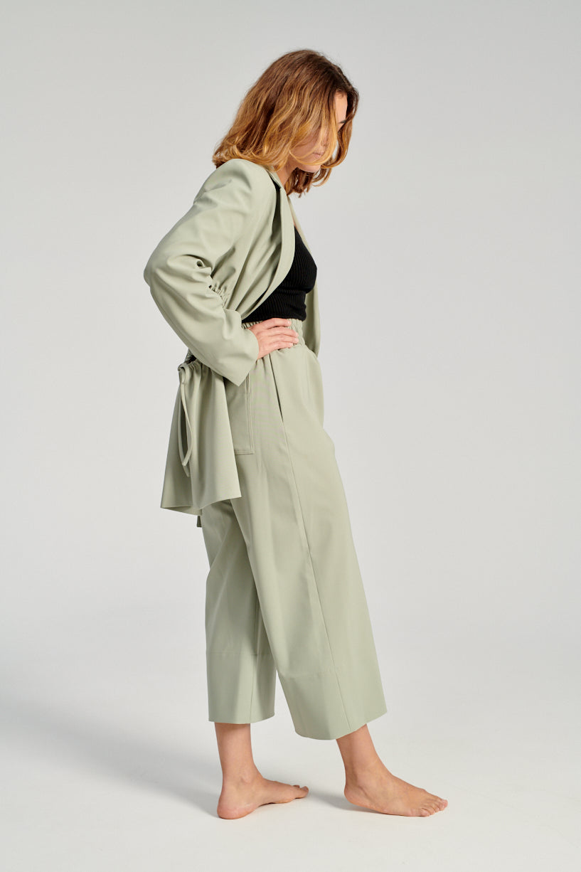 Nomia Gathered Culottes-Nomia green trousers-nomia cropped pants-Idun-St. Paul