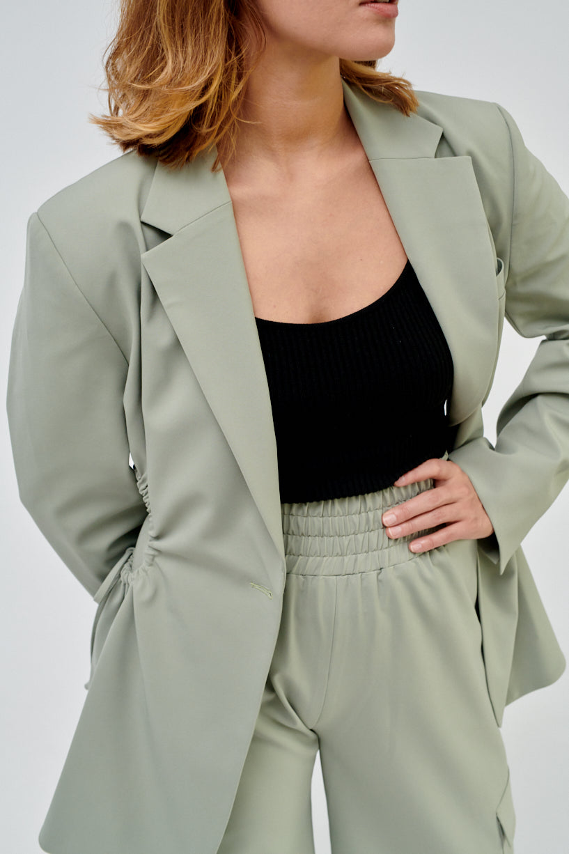 Nomia Gathered Cut Out Blazer-Nomia green blazer-Idun-St. Paul