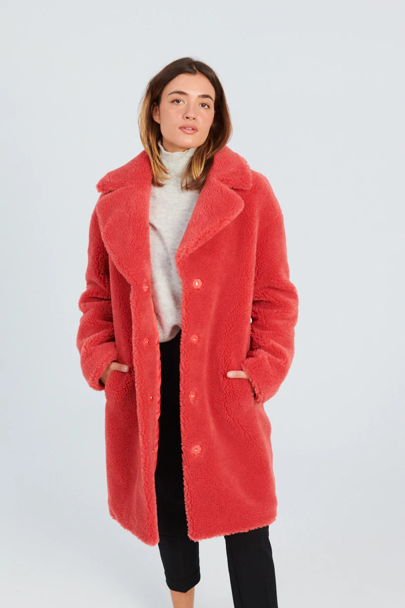 Stand Studio Camille Cocoon Coat-Stand Studio red winter coat-Camille Cocoon Coat red-red furry winter coat-Idun-St. Paul