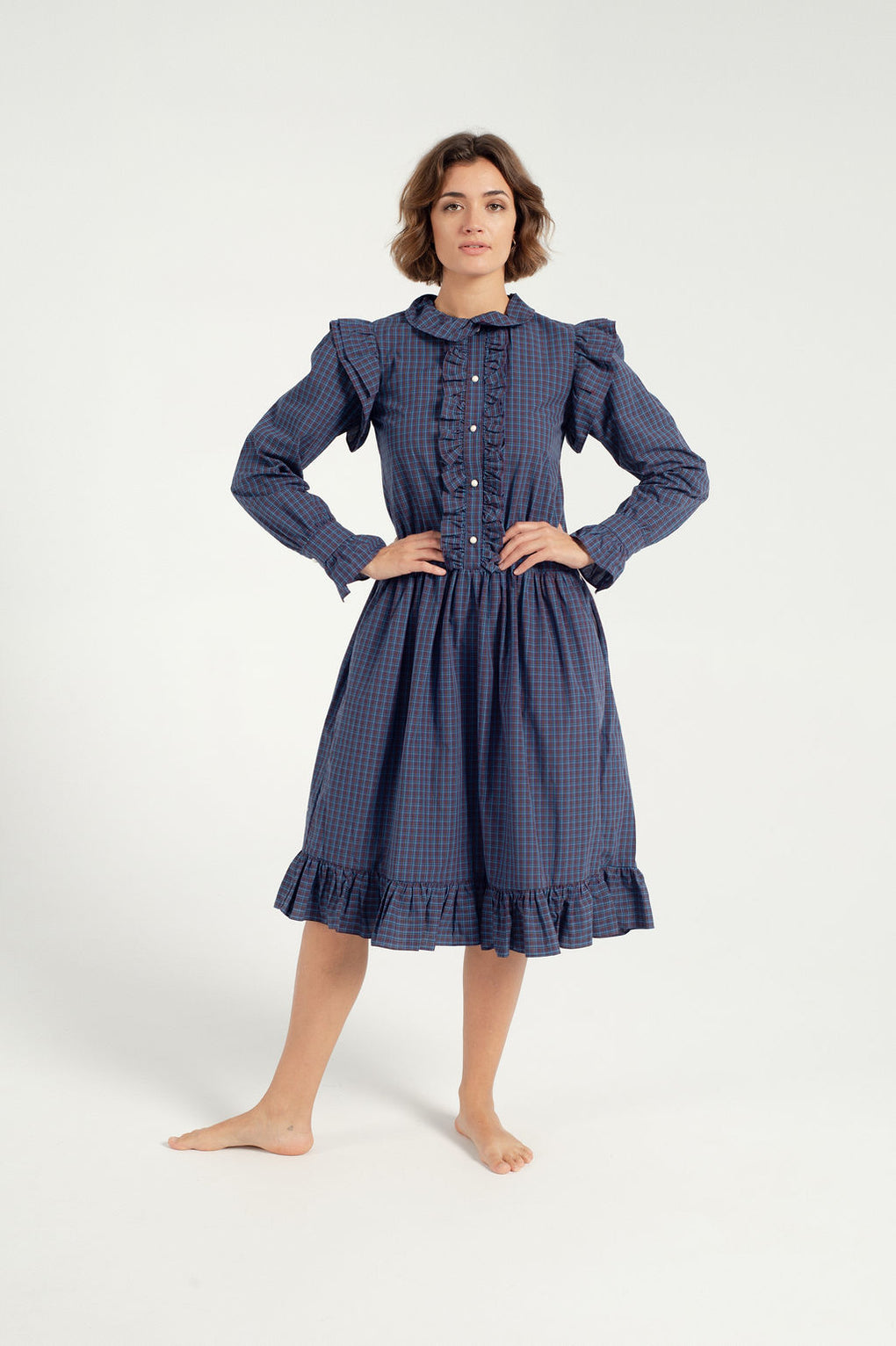 Batsheva-Long Sleeve Claude Dress-Batsheva plaid dress-blue plaid dress-Idun-St. Paul