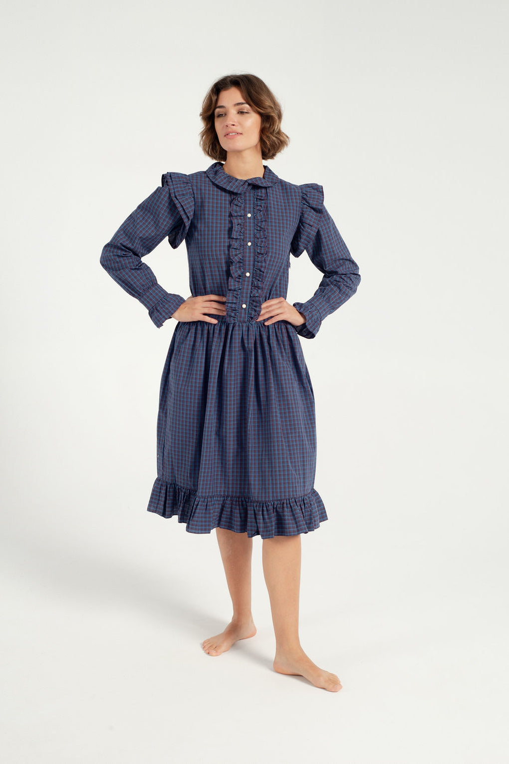 Batsheva-Long Sleeve Claude Dress-Batsheva plaid dress-blue plaid dress-Idun-St. Paul
