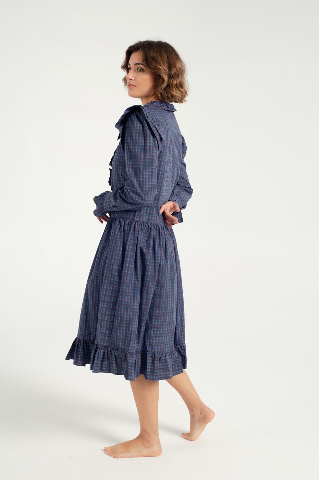 Batsheva-Long Sleeve Claude Dress-Batsheva plaid dress-blue plaid dress-Idun-St. Paul