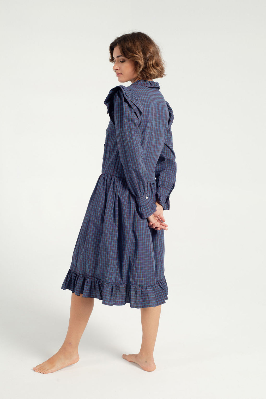 Batsheva-Long Sleeve Claude Dress-Batsheva plaid dress-blue plaid dress-Idun-St. Paul