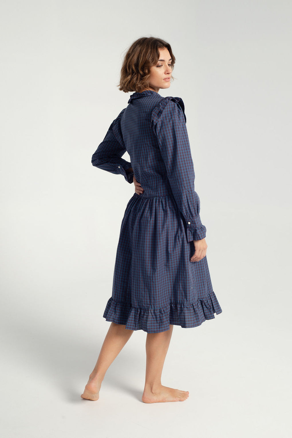 Batsheva-Long Sleeve Claude Dress-Batsheva plaid dress-blue plaid dress-Idun-St. Paul