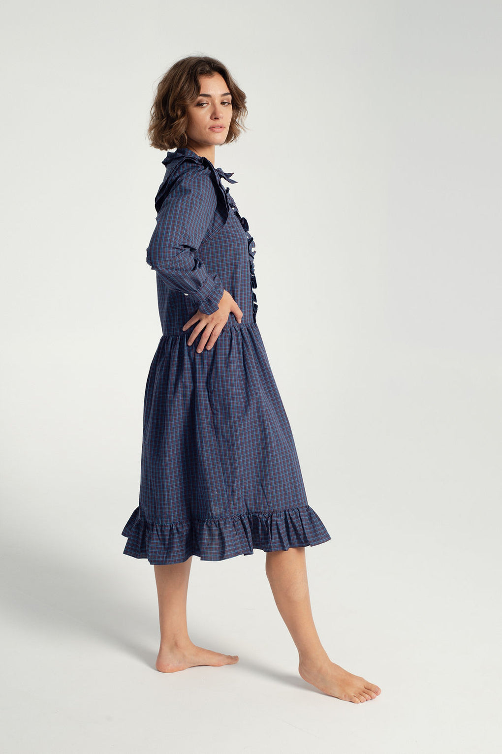 Batsheva-Long Sleeve Claude Dress-Batsheva plaid dress-blue plaid dress-Idun-St. Paul