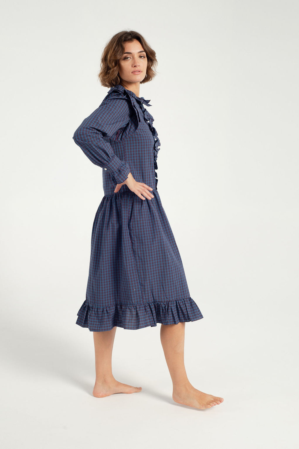 Batsheva-Long Sleeve Claude Dress-Batsheva plaid dress-blue plaid dress-Idun-St. Paul