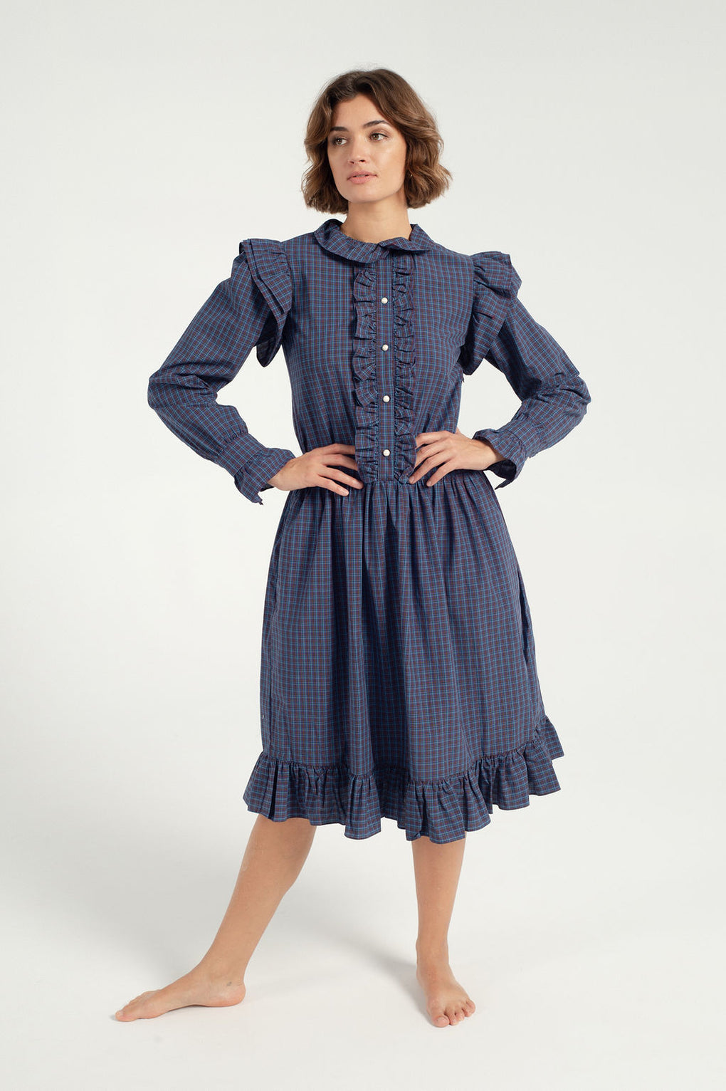 Batsheva-Long Sleeve Claude Dress-Batsheva plaid dress-blue plaid dress-Idun-St. Paul