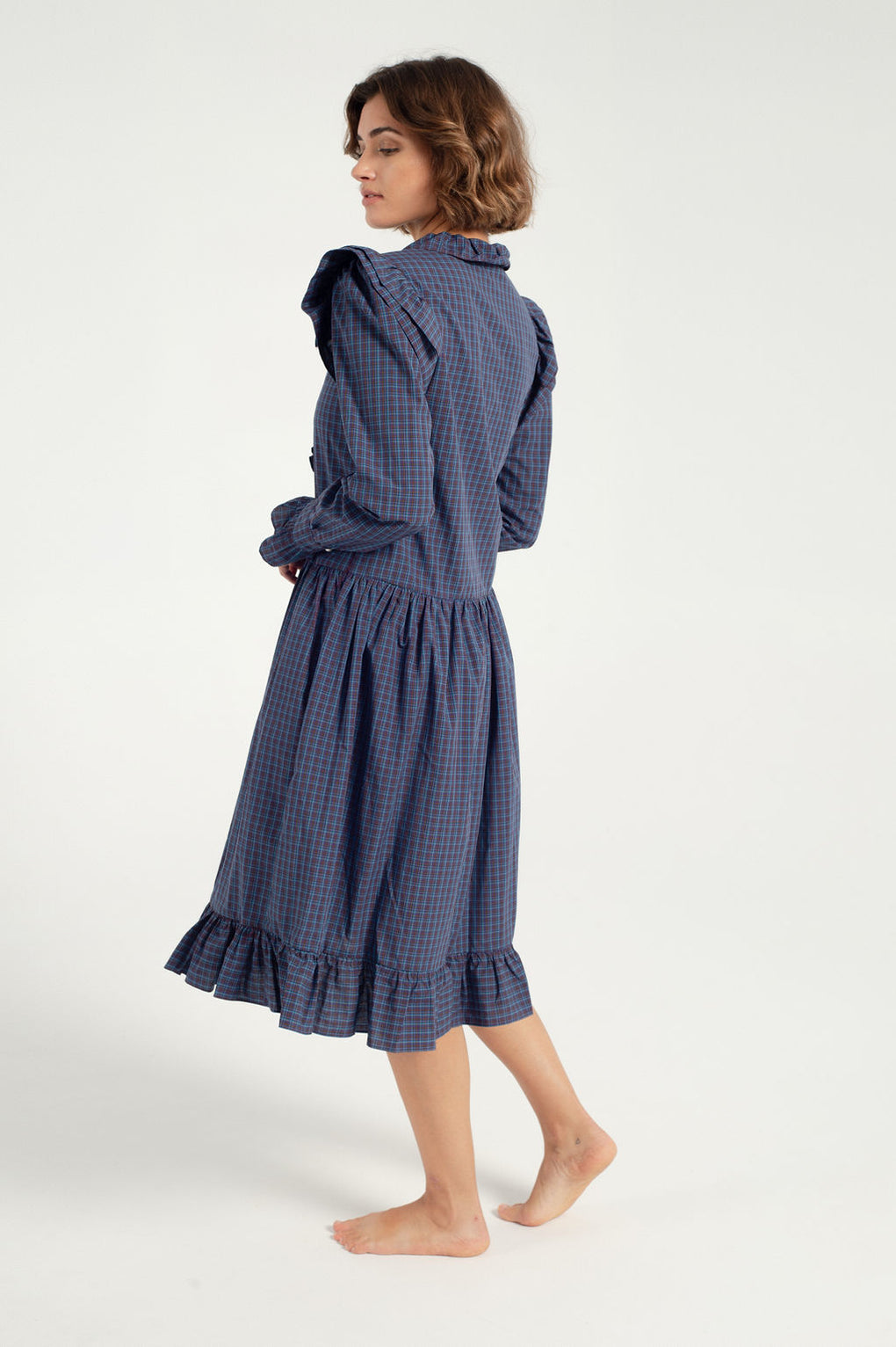 Batsheva-Long Sleeve Claude Dress-Batsheva plaid dress-blue plaid dress-Idun-St. Paul
