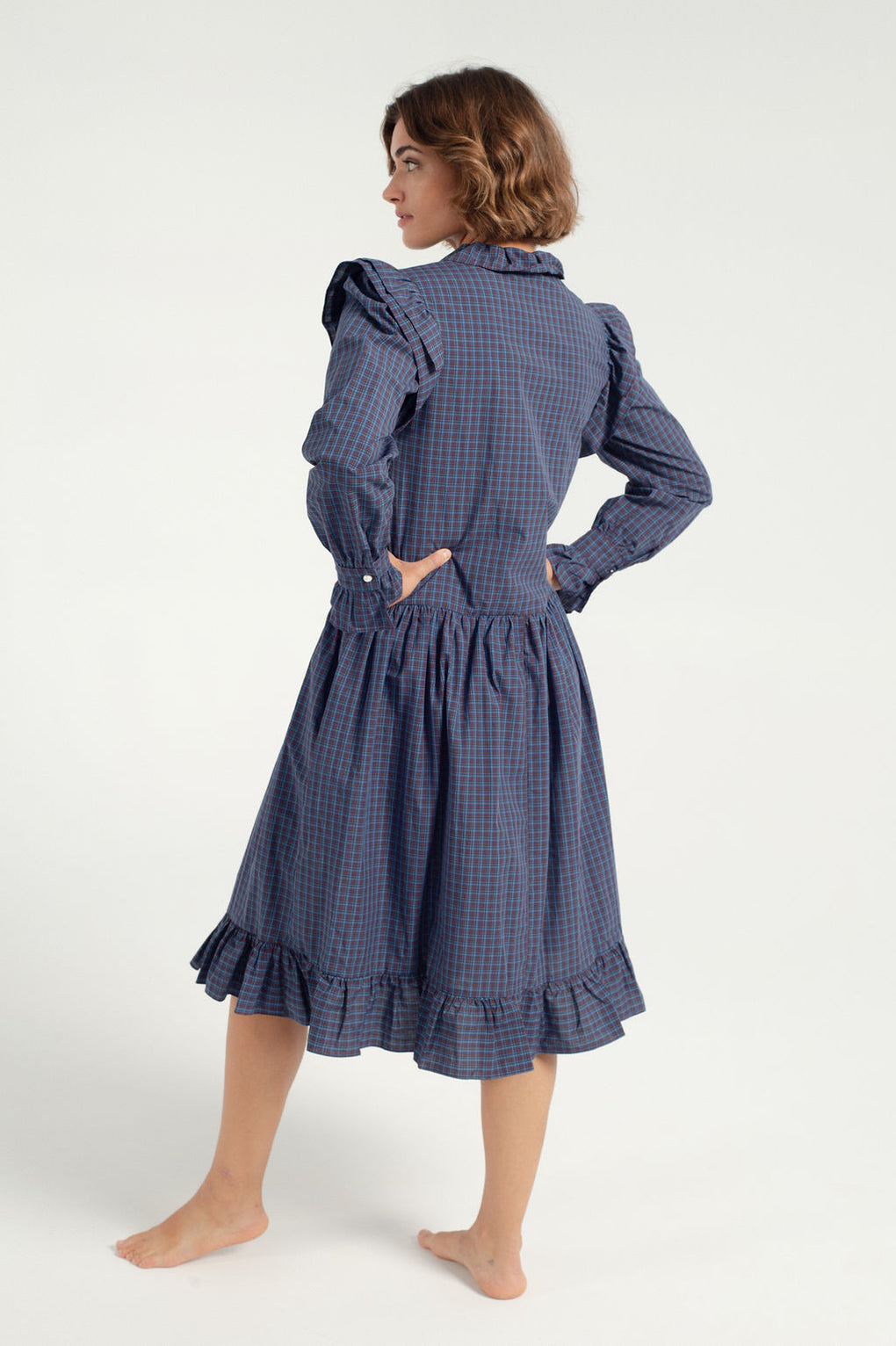 Batsheva-Long Sleeve Claude Dress-Batsheva plaid dress-blue plaid dress-Idun-St. Paul
