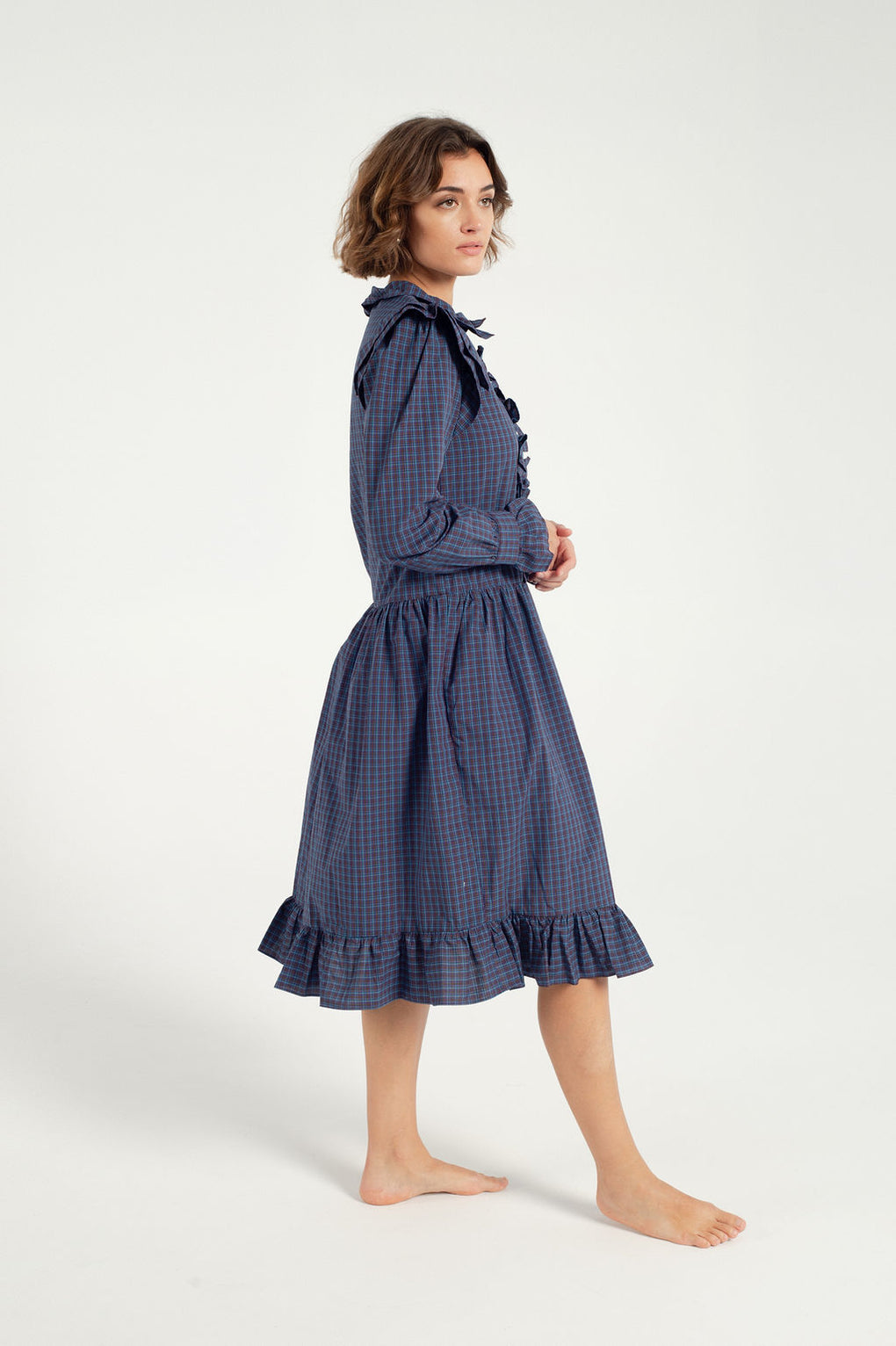 Batsheva-Long Sleeve Claude Dress-Batsheva plaid dress-blue plaid dress-Idun-St. Paul