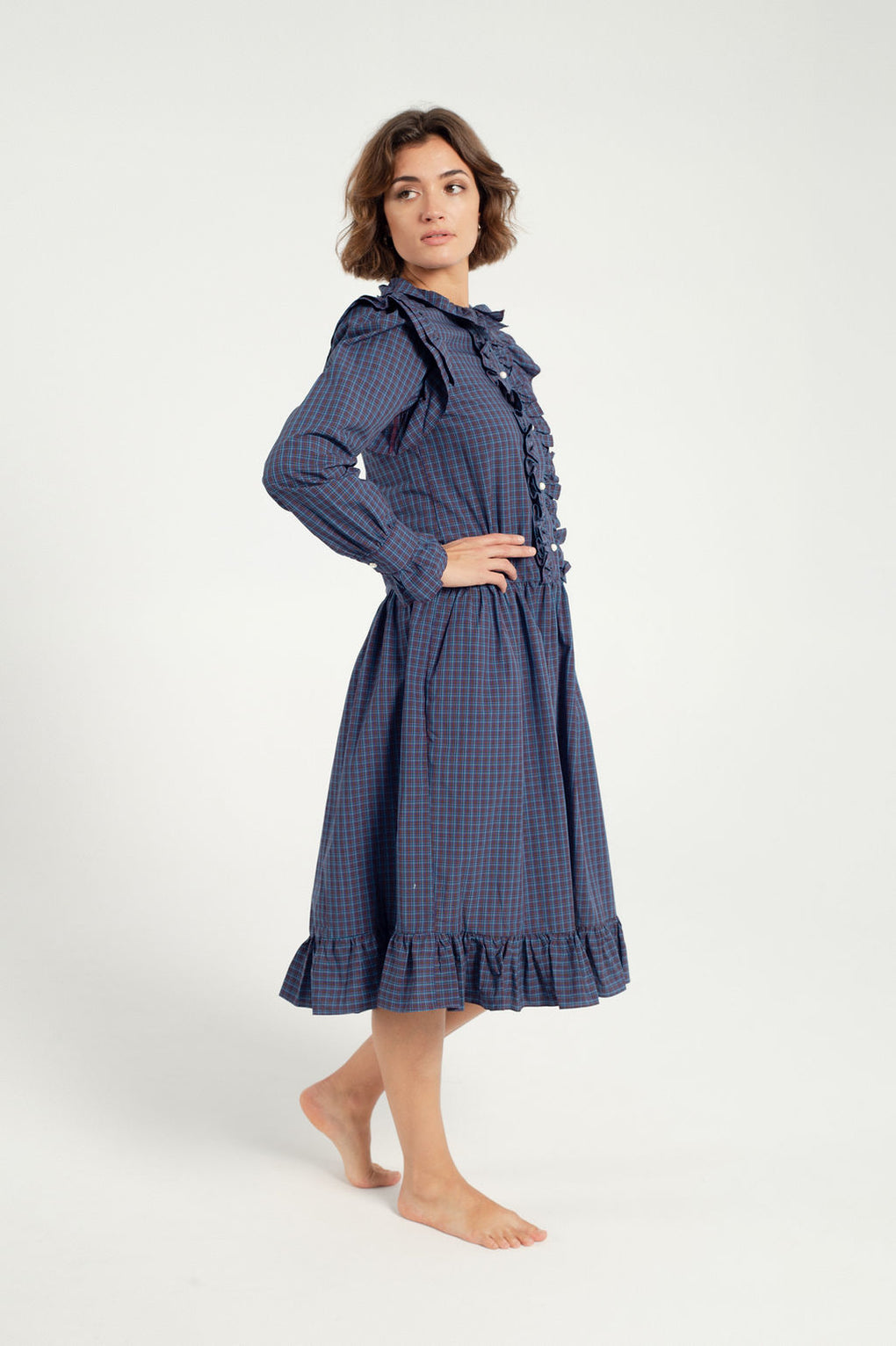 Batsheva-Long Sleeve Claude Dress-Batsheva plaid dress-blue plaid dress-Idun-St. Paul