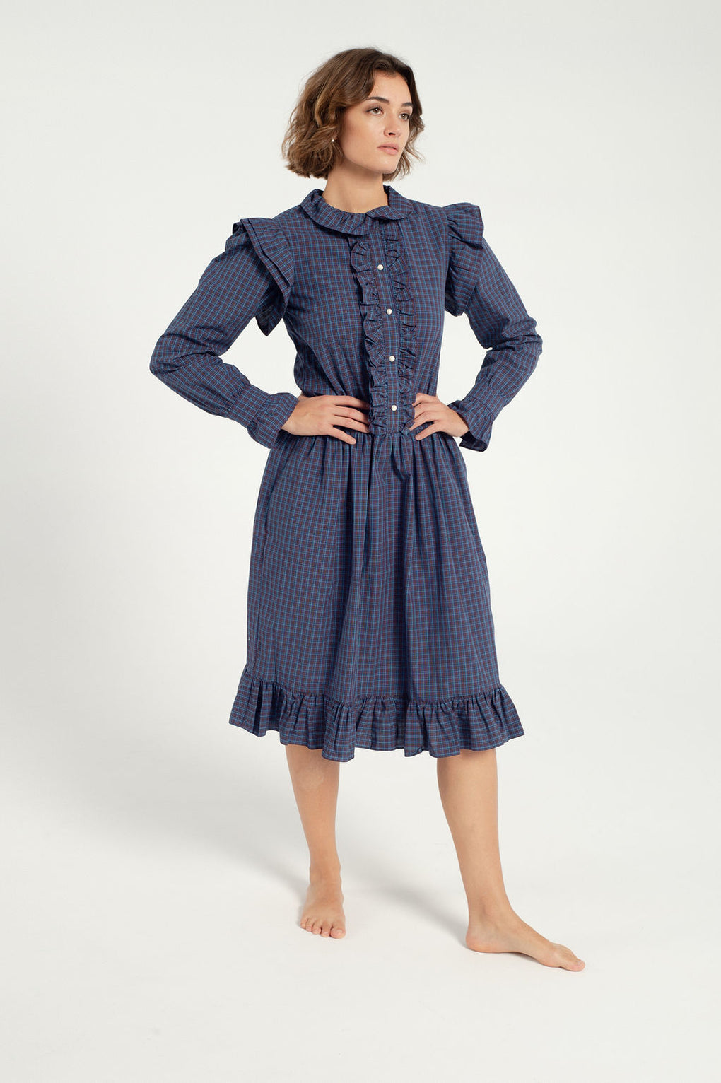 Batsheva-Long Sleeve Claude Dress-Batsheva plaid dress-blue plaid dress-Idun-St. Paul