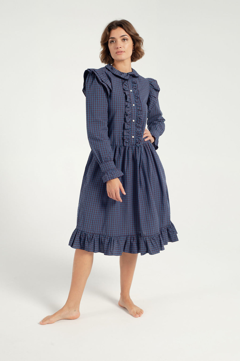 Batsheva-Long Sleeve Claude Dress-Batsheva plaid dress-blue plaid dress-Idun-St. Paul