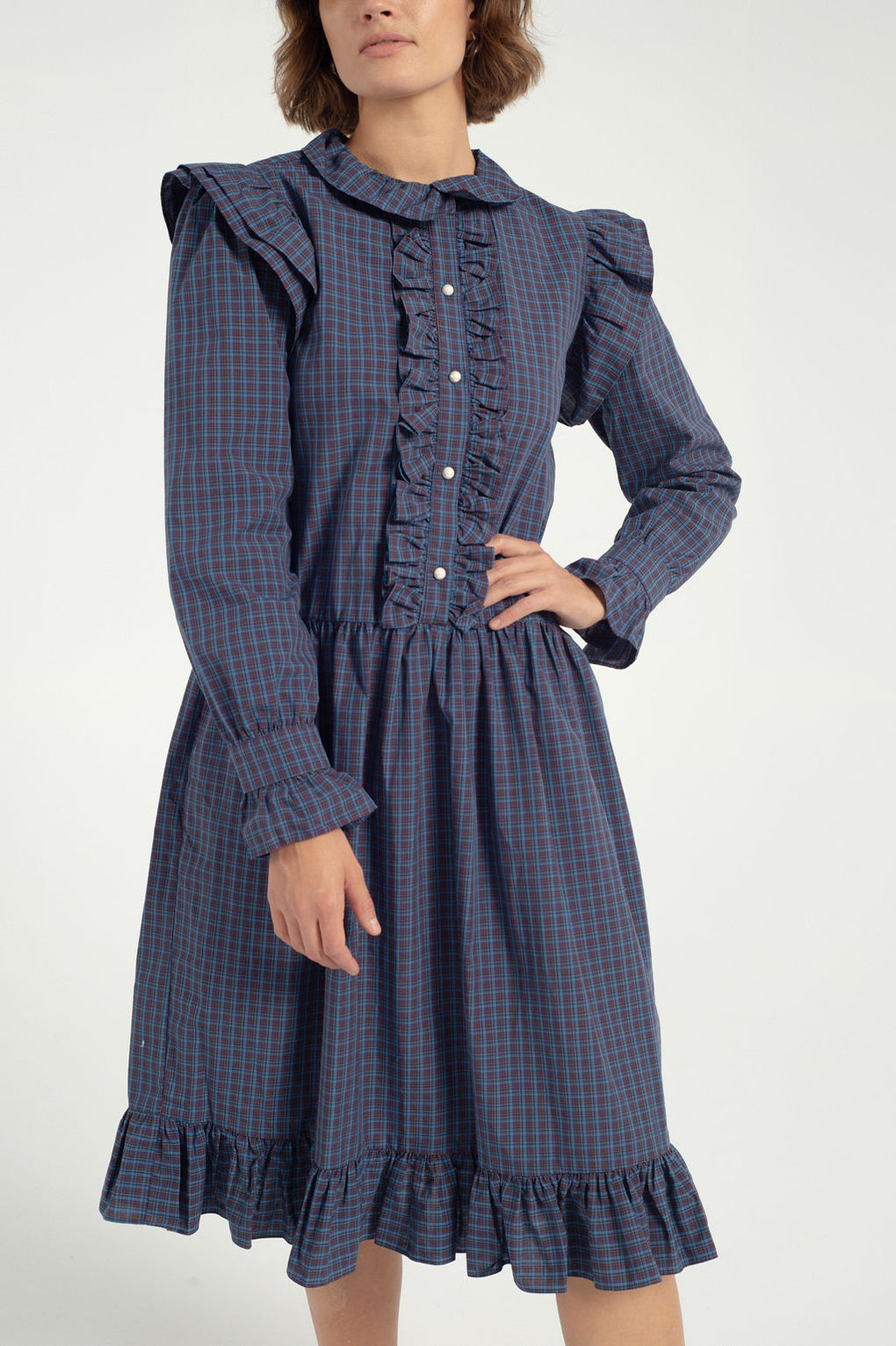 Batsheva-Long Sleeve Claude Dress-Batsheva plaid dress-blue plaid dress-Idun-St. Paul