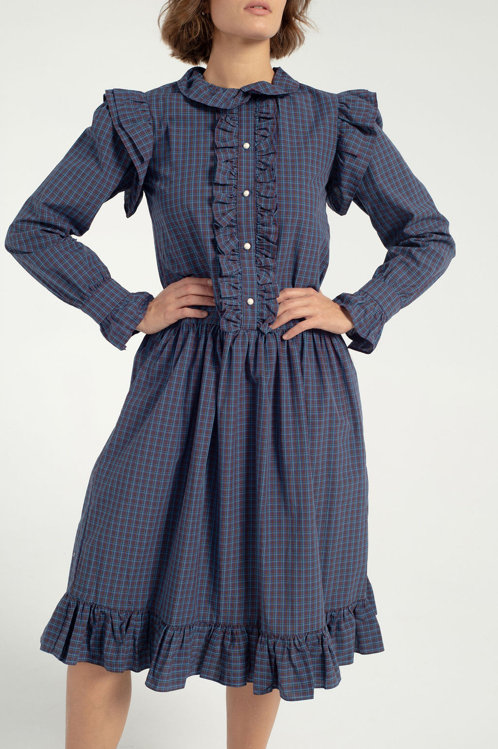 Batsheva-Long Sleeve Claude Dress-Batsheva plaid dress-blue plaid dress-Idun-St. Paul