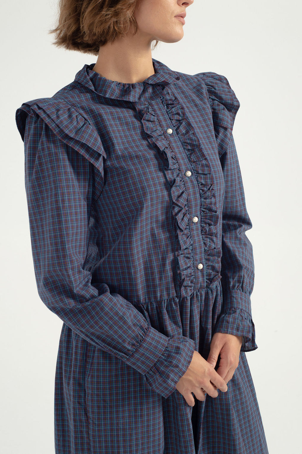 Batsheva-Long Sleeve Claude Dress-Batsheva plaid dress-blue plaid dress-Idun-St. Paul