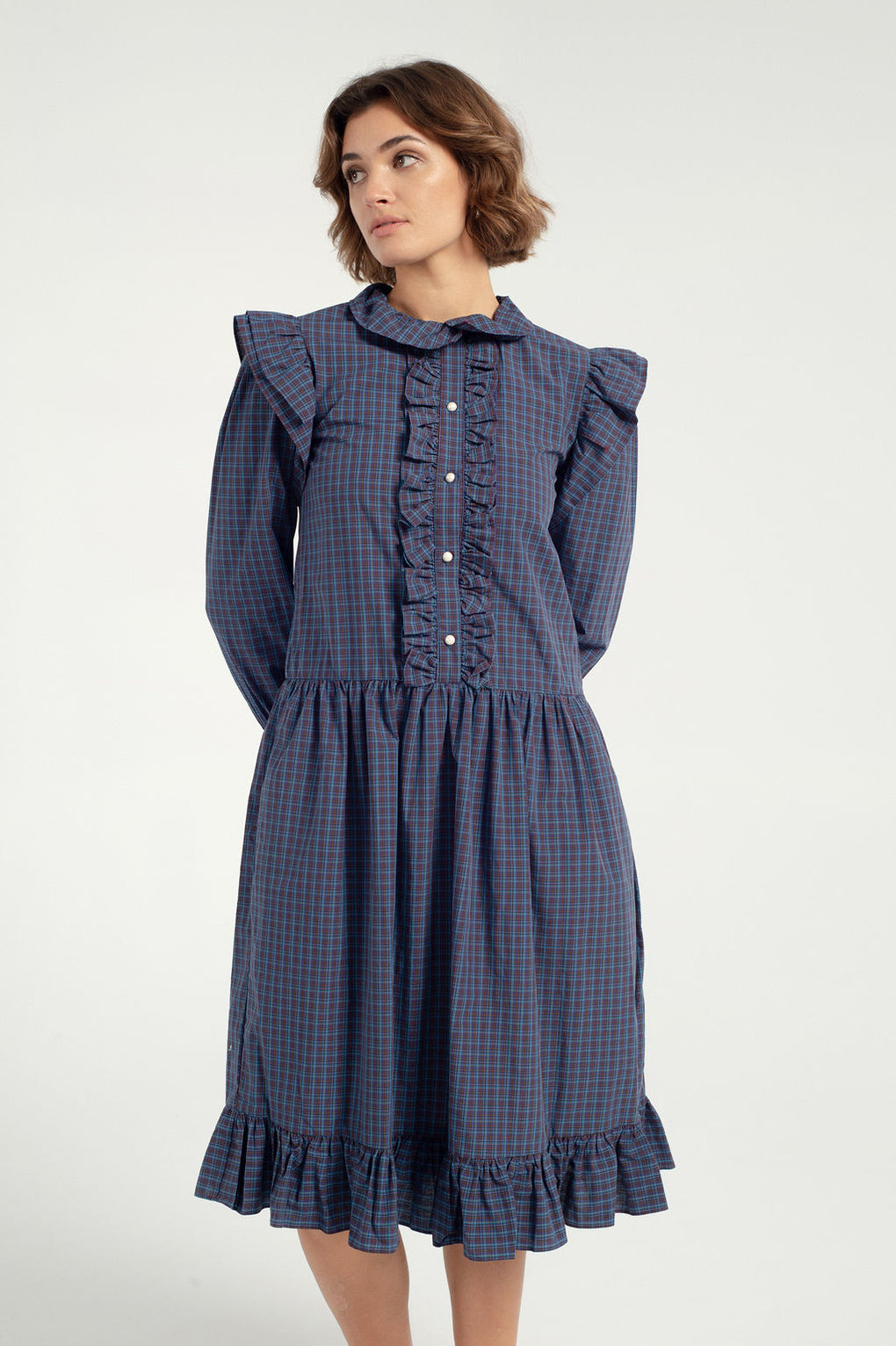 Batsheva-Long Sleeve Claude Dress-Batsheva plaid dress-blue plaid dress-Idun-St. Paul