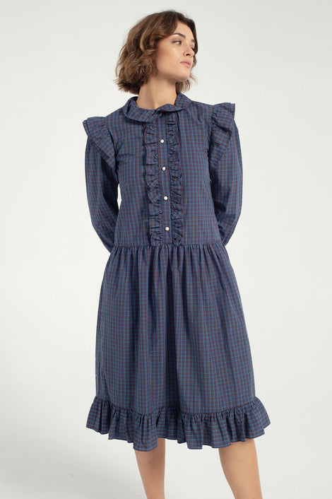 Batsheva-Long Sleeve Claude Dress-Batsheva plaid dress-blue plaid dress-Idun-St. Paul