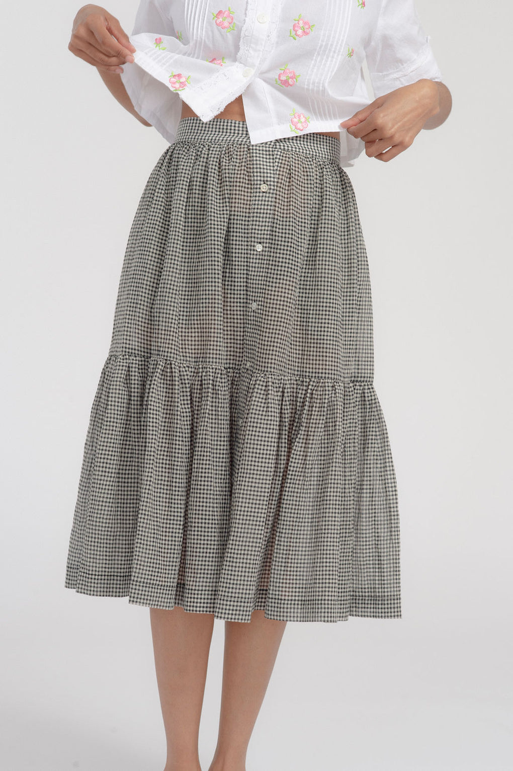 Caron Callahan Dahlia Skirt-Caron Callahan black gingham skirt-cotton gingham skirt-linen gingham skirt-black gingham skirt-Idun-St. Paul