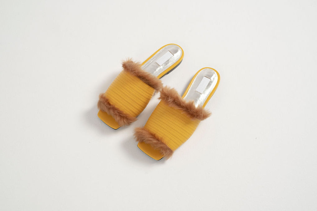 Suzanne Rae-Faux Mink Slide-yellow slides-fur mule-Idun-St. Paul