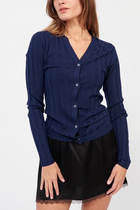 Merino V-Neck Ribbed Cardigan