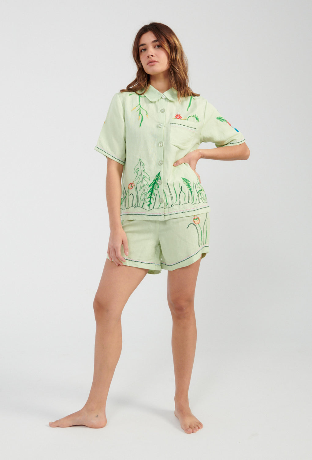 Helmstedt Aleta Shorts mint green-Helmstedt embroidered green shorts-Idun-St. Paul