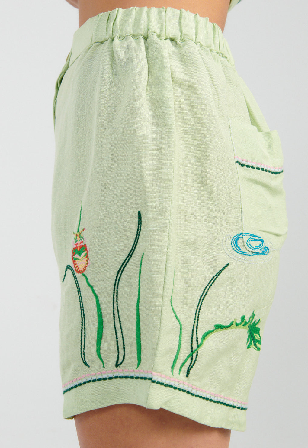 Helmstedt Aleta Shorts mint green-Helmstedt embroidered green shorts-Idun-St. Paul