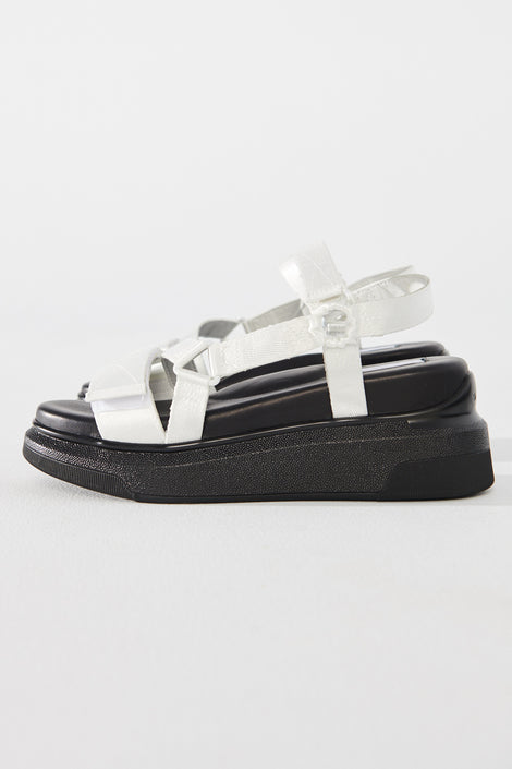 Suzanne Rae Velcro Sandal white black-Suzanne Rae white straps velcro sandal-Idun-St. Paul