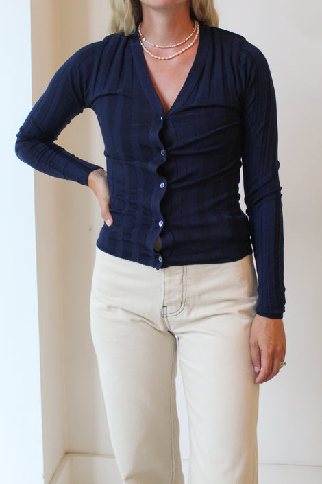 Merino V-Neck Ribbed Cardigan